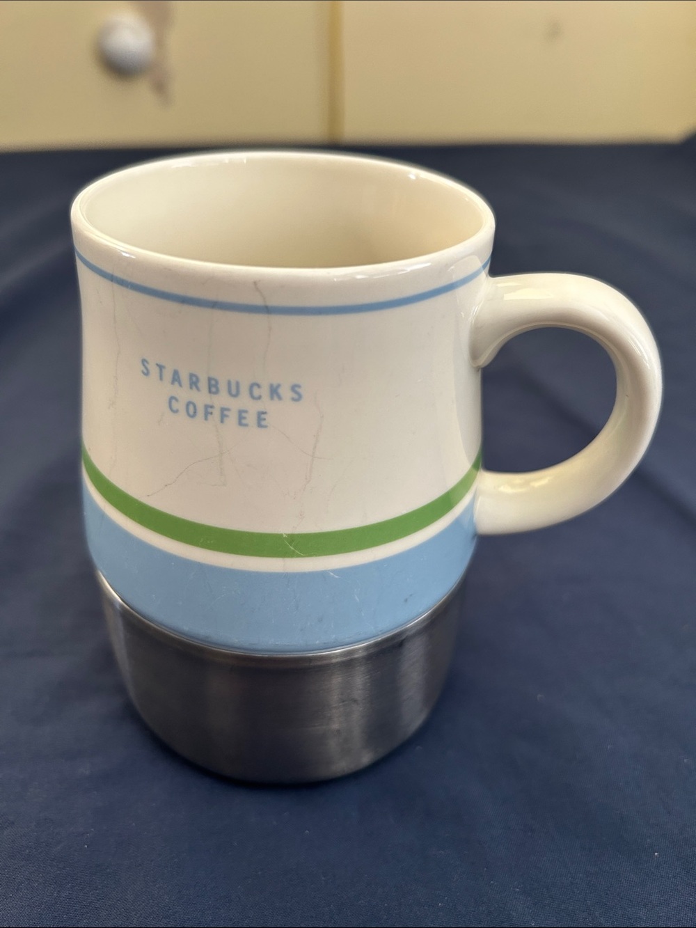 Starbucks vintage 2005 White, Light Blue and Green Ceramic Coffee Mug